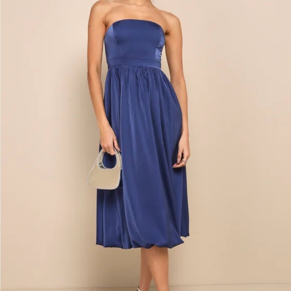 Lulus Blue Satin Midi Dress